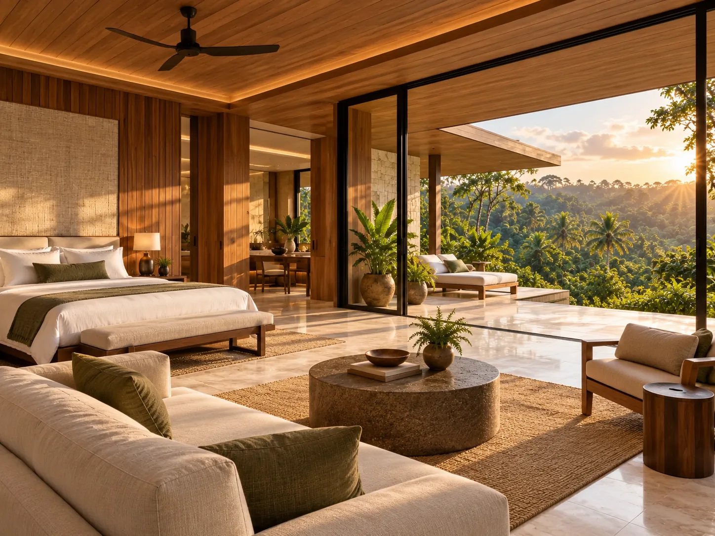 Spacious Canopy Suite with a king bed, lounge and panoramic forest view