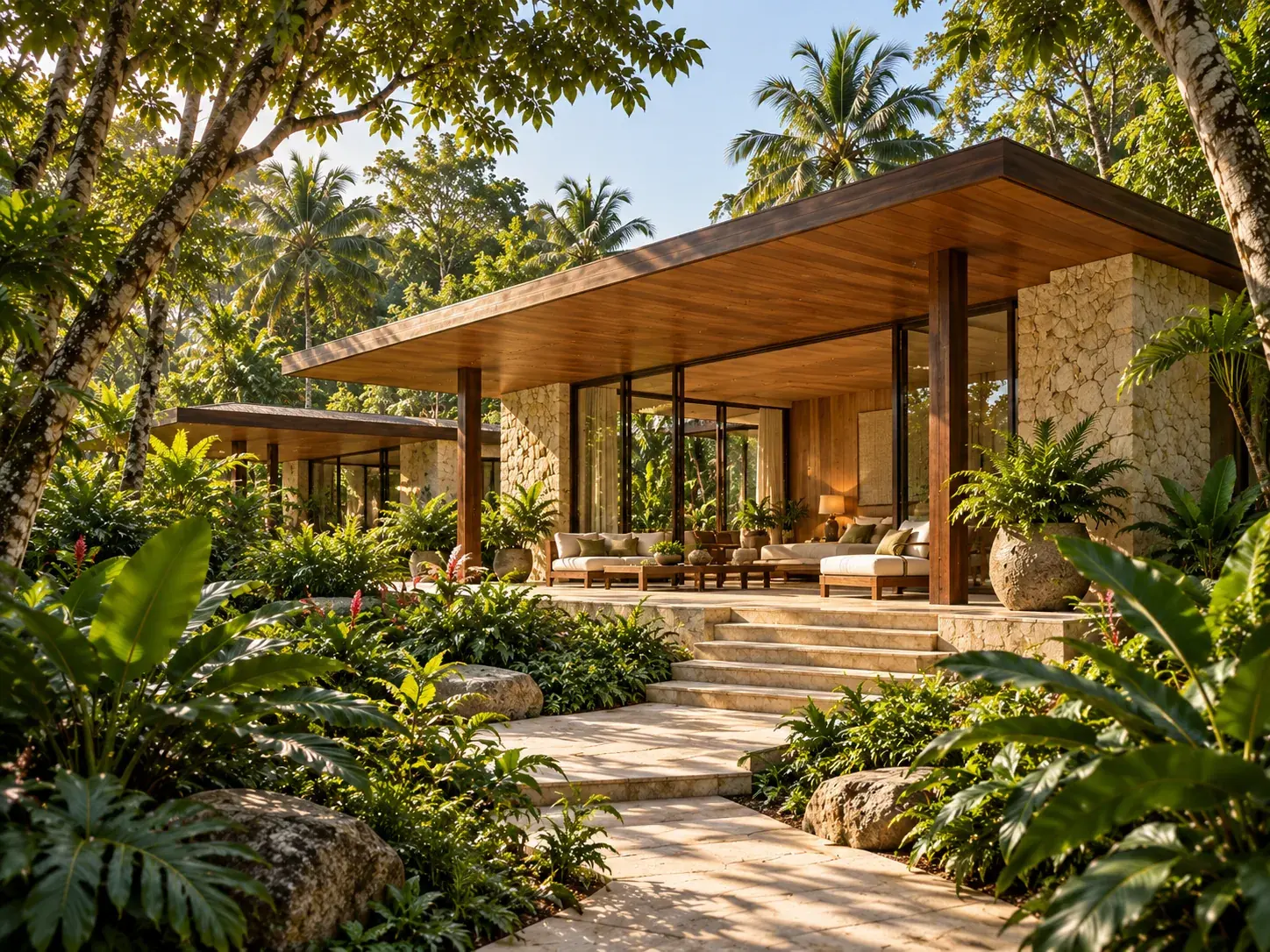 Garden Villa with timber and stone architecture and a private tropical garden